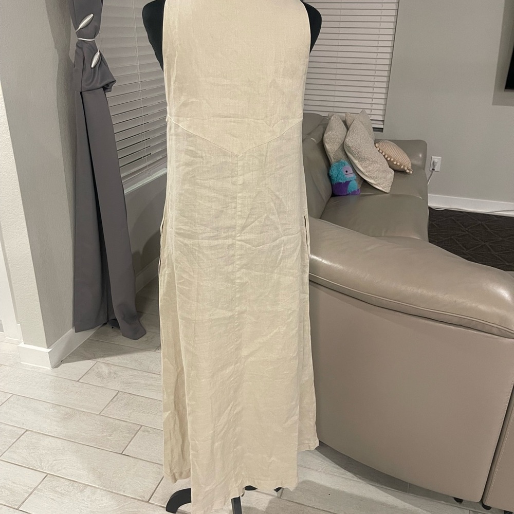 Sarah Pacini Lagenlook 100% Linen button shoulder midi maxi Dress S/M - Picture 4 of 7